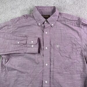 Ariat Shirt Mens Small Burgundy Slub Cotton Western Long Sleeve Button Down